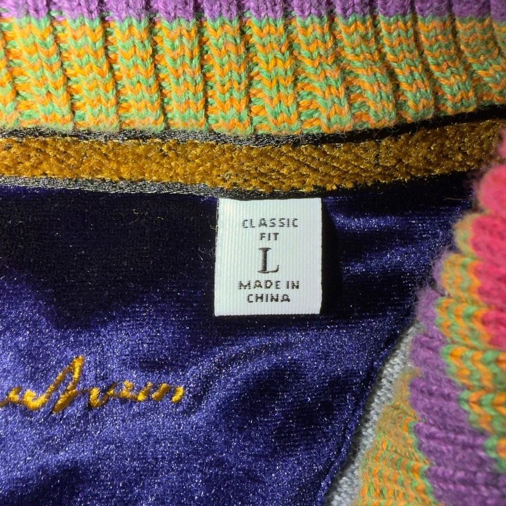Robert Graham Mens Gray Cotton Quarter Zip Sweater Classic Fit Striped Trim L